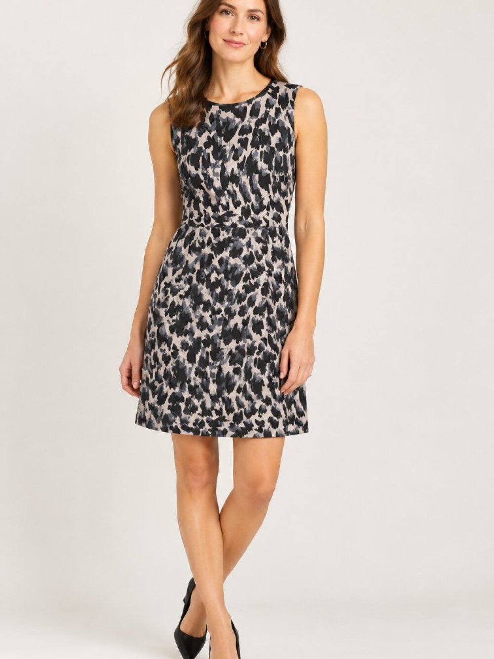 LOFT Black & Gray Abstract Animal Print Sleeveless Shift Dress Size 4